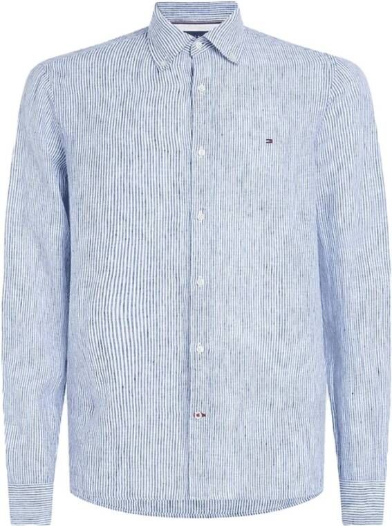 Tommy Hilfiger gestreept linnen slim fit overhemd ultra blue optic white