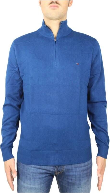 Tommy Hilfiger Pima ORG CTN ZIP Mock Coltrui Blue Heren