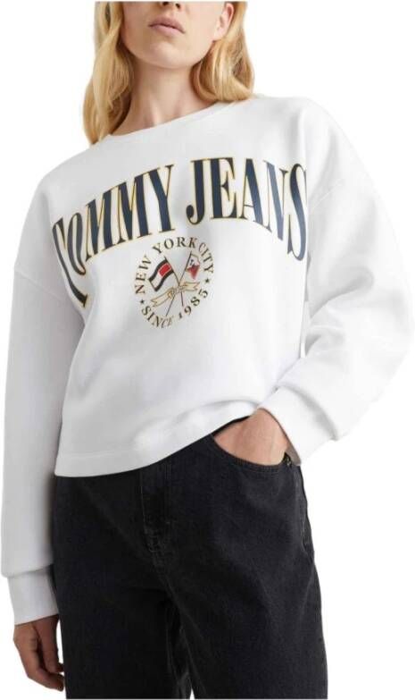Tommy Hilfiger Gezellige Witte Sweatshirt met Geribbelde Details White Dames