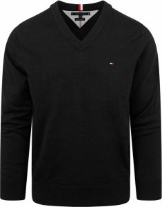 Tommy Hilfiger trui v-hals zwart effen katoen