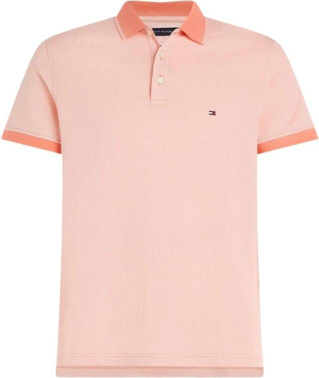 Tommy Hilfiger gemêleerde slim fit polo MOULINE TIPPED met contrastbies weathered white peach dusk
