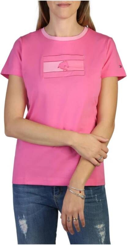 Tommy Hilfiger Logo Katoenen T-shirt voor Dames Pink Dames