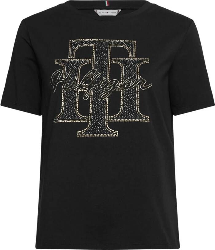 Tommy Hilfiger T shirt REGULAR TH CRYSTAL C NK TEE SS met glinsterend logo opschrift