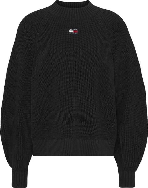 Tommy Jeans Zwarte trui met logo en geribbelde mouwen en zoom Zwart Dames