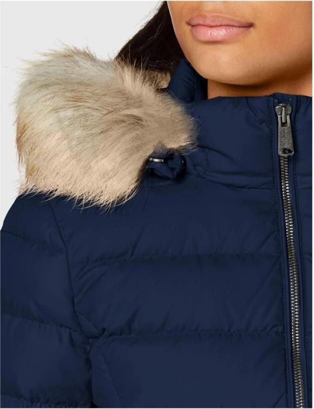 TOMMY JEANS Donsjack BASIC HOODED DOWN JACKET met imitatiebont aan de capuchon & -merklabel