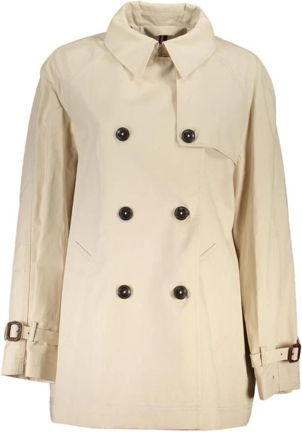 Tommy Hilfiger Beige Katoenen Trenchcoat Jas met Verstelbare Manchetten Beige Dames
