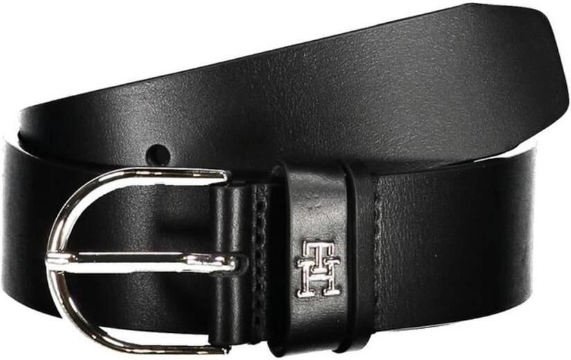 Tommy Hilfiger Elegant zwart leren riem met metalen gesp Black Dames