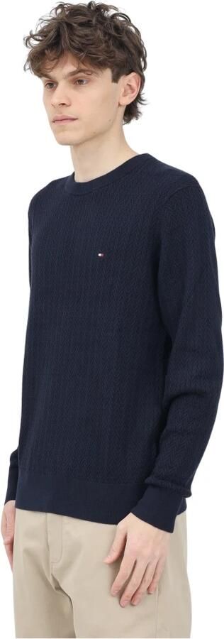 Tommy Hilfiger Blauwe Crew Neck Sweater Visgraatpatroon Blue Heren - Foto 3