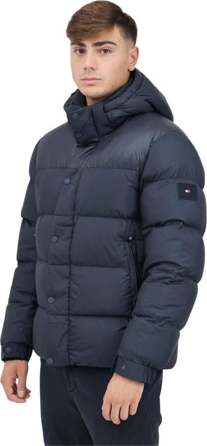 Tommy Hilfiger Blauwe gewatteerde jas met logopatch Blue Heren