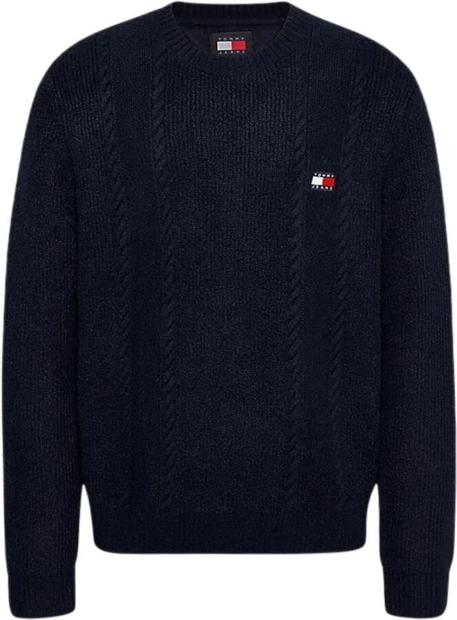TOMMY JEANS Sweatshirt TJM SLIM CABLE KNIT CNECK met geborduurd merklogo breipatroon