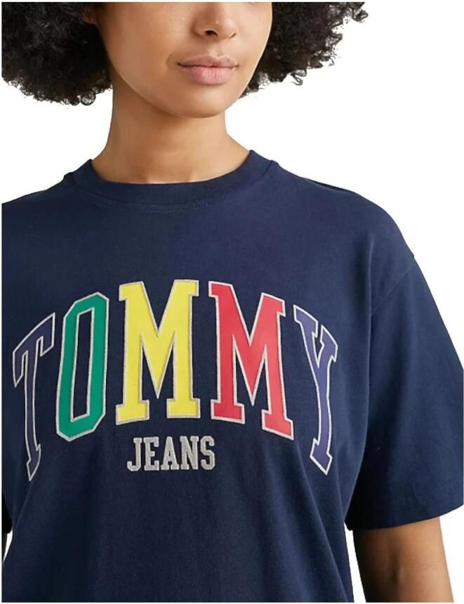 Tommy Hilfiger Blauwe Pop T-shirt met iconisch logo Blue Dames