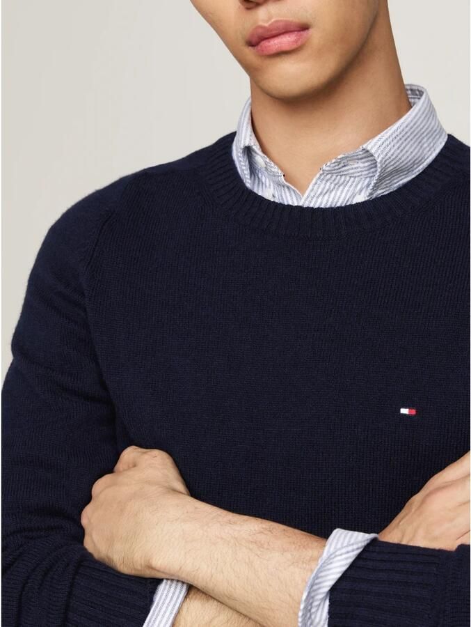 Tommy Hilfiger Blauwe Trui Lamswol Ronde Hals Stijl Blue Heren