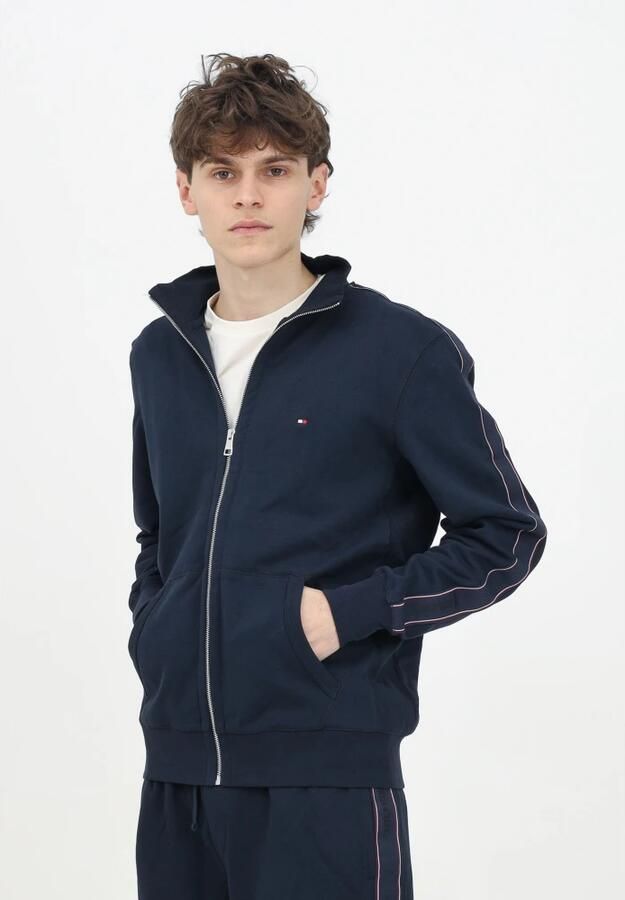 Tommy Hilfiger Blauwe Zip Sweater Sportief Design Blue Heren