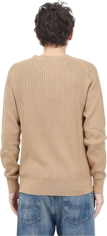 Tommy Hilfiger Bruine Crewneck Sweater Visgraatpatroon Brown Heren