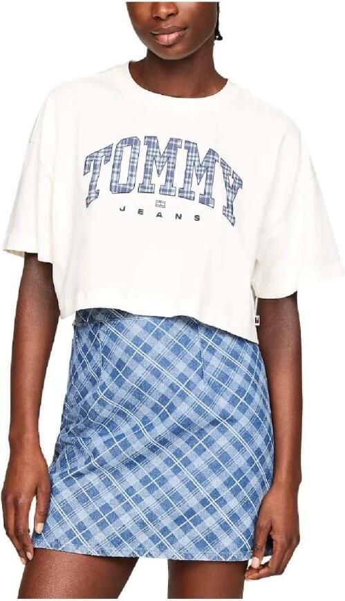 Tommy Hilfiger Casual Cropped T-shirt met Kenmerkend Logo White Dames