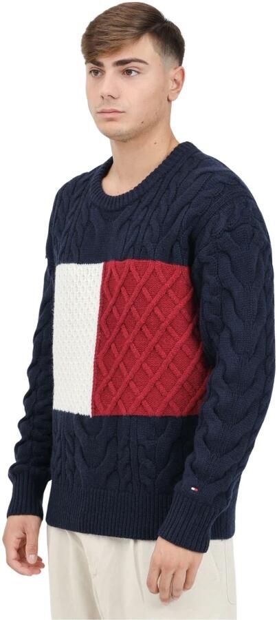 Tommy Hilfiger Trui met ronde hals CABLE FLAG SWEATER met colorblocking-ontwerp aan de voorkant - Foto 13
