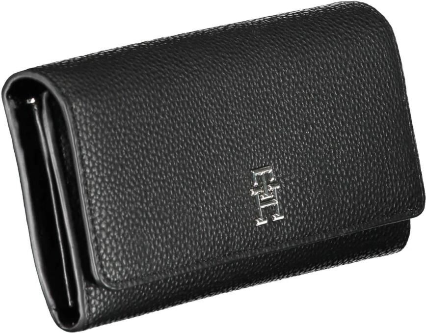 Tommy Hilfiger Zwarte Polyurethaan Portemonnee met 3 Compartimenten en Muntvakje Zwart Dames