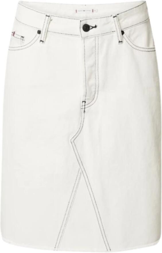 Tommy Hilfiger Jeans rok DNM RW A-LINE SKIRT ECRU Webrok met logo-embossing - Foto 4
