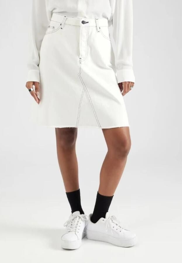 Tommy Hilfiger Jeans rok DNM RW A-LINE SKIRT ECRU Webrok met logo-embossing