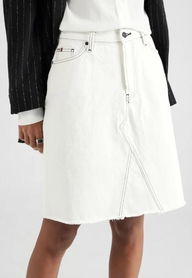 Tommy Hilfiger Jeans rok DNM RW A-LINE SKIRT ECRU Webrok met logo-embossing - Foto 3