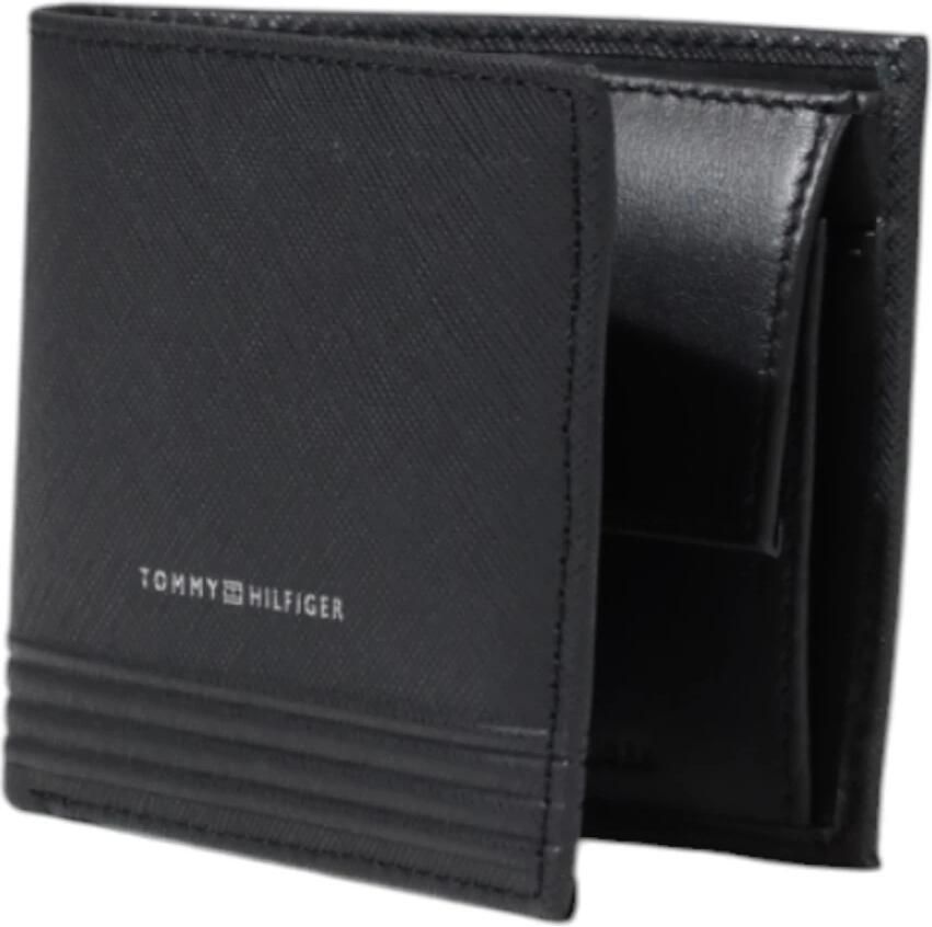 Tommy Hilfiger Klassieke Leren Portemonnee met Zakken Black Heren