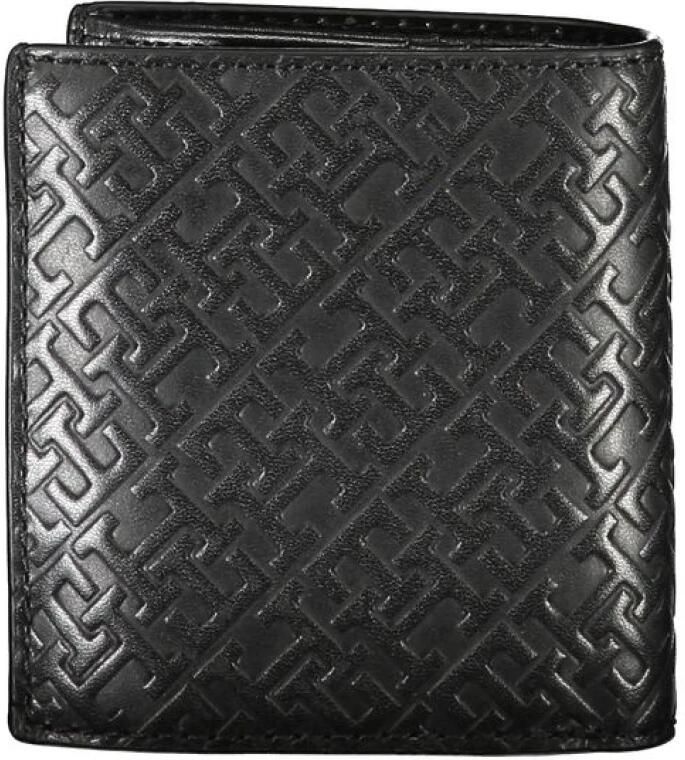 Tommy Hilfiger Elegante zwarte leren portemonnee met twee vakken Black Heren