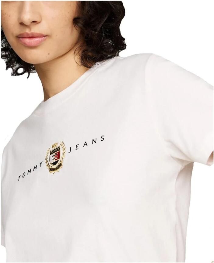 Tommy Jeans Geborduurd logo katoenen T-shirt Wit White Dames
