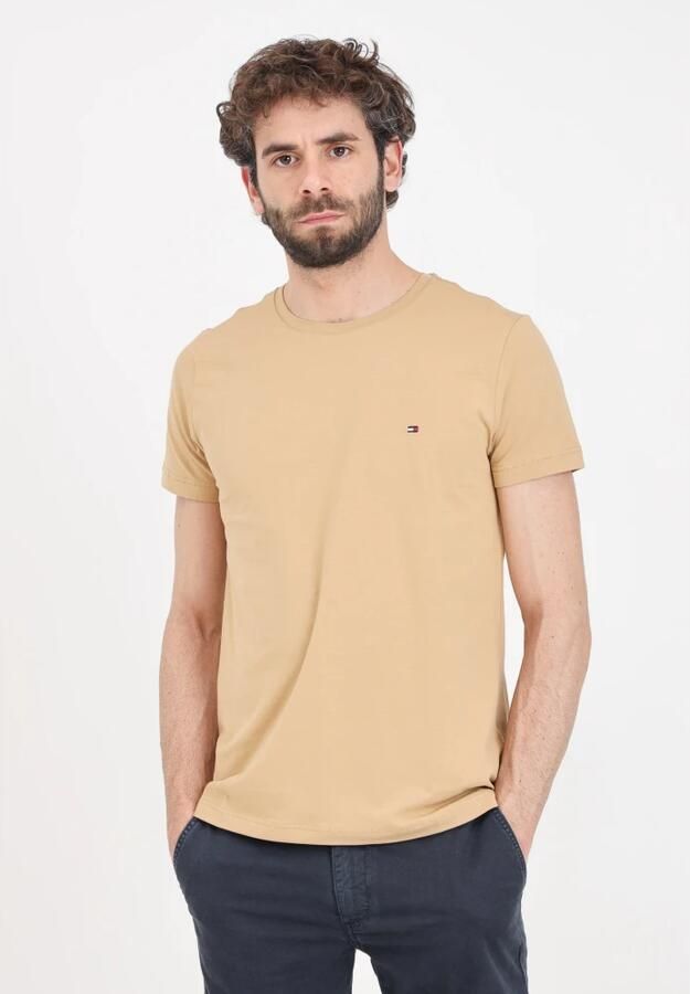 Tommy Hilfiger Geborduurd Logo Kameel T-shirt Lente Zomer Beige Heren