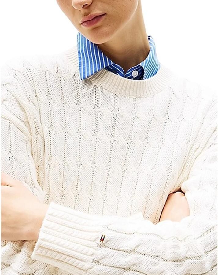 Tommy Hilfiger Gebreide Crewneck Trui met Verlaagde Schouders Beige Dames