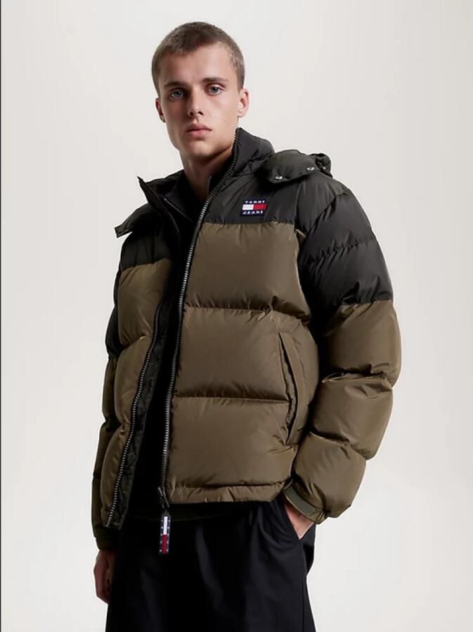 Tommy Hilfiger Gerecyclede Polyester Gewatteerde Color Block Jas met Capuchon Green Heren - Foto 4