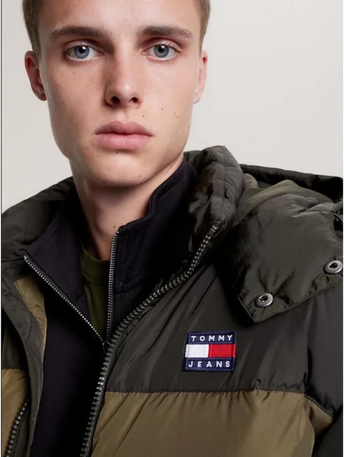 Tommy Hilfiger Gerecyclede Polyester Gewatteerde Color Block Jas met Capuchon Green Heren