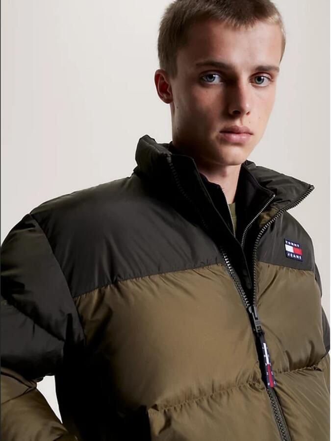 Tommy Hilfiger Gerecyclede Polyester Gewatteerde Color Block Jas met Capuchon Green Heren - Foto 2