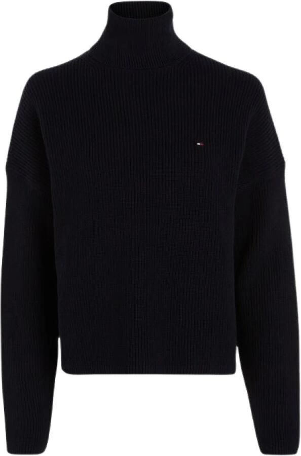 Tommy Hilfiger Gebreide trui CO CARDIGAN STITCH FUNNEL-NK SWT met geborduurd logo