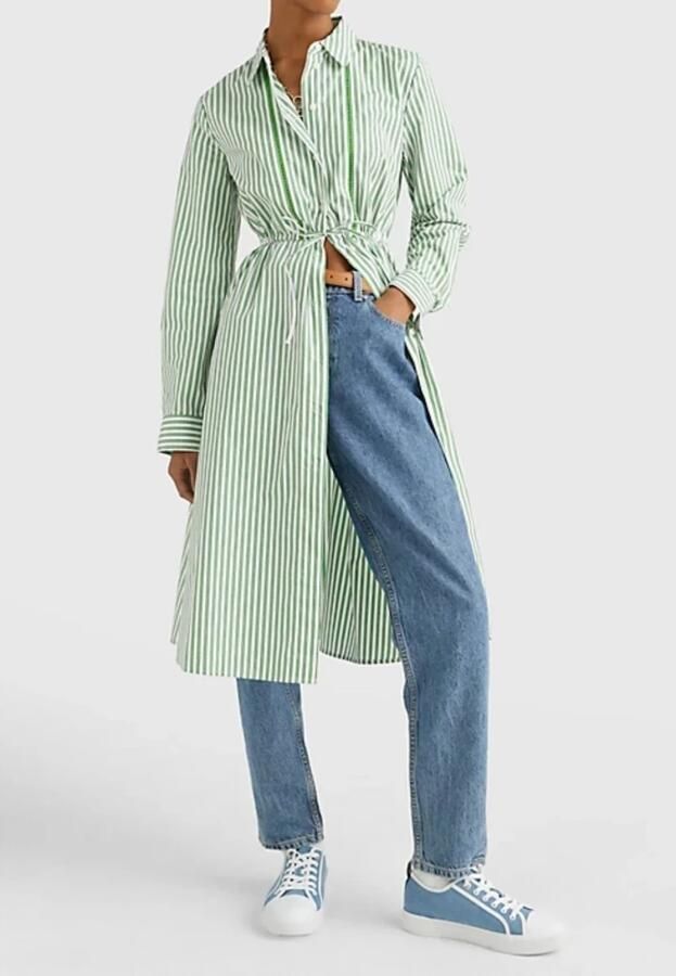 Tommy Hilfiger Blousejurkje ORG CO STRIPE MIDI SHIRT-DRESS - Foto 3