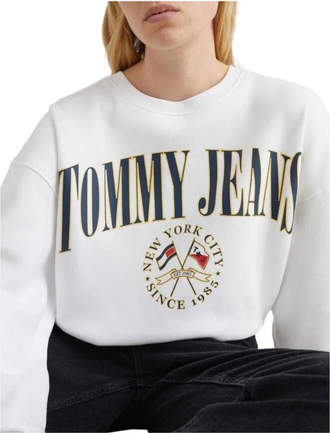 Tommy Hilfiger Gezellige Witte Sweatshirt met Geribbelde Details White Dames