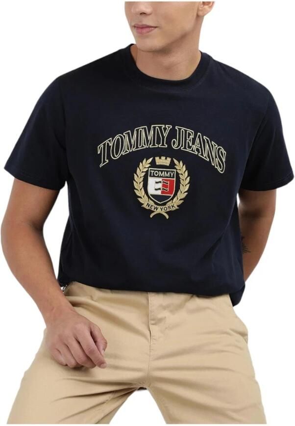 Tommy Hilfiger Gouden Crest T-shirt Navy Blauw Modern Fit Blue Heren