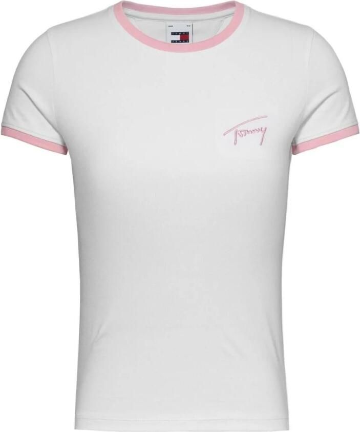 Tommy Hilfiger Handtekening Slim Tee met Roze Borduurwerk White Dames - Foto 3