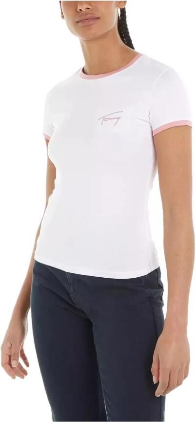 Tommy Hilfiger Handtekening Slim Tee met Roze Borduurwerk White Dames - Foto 2