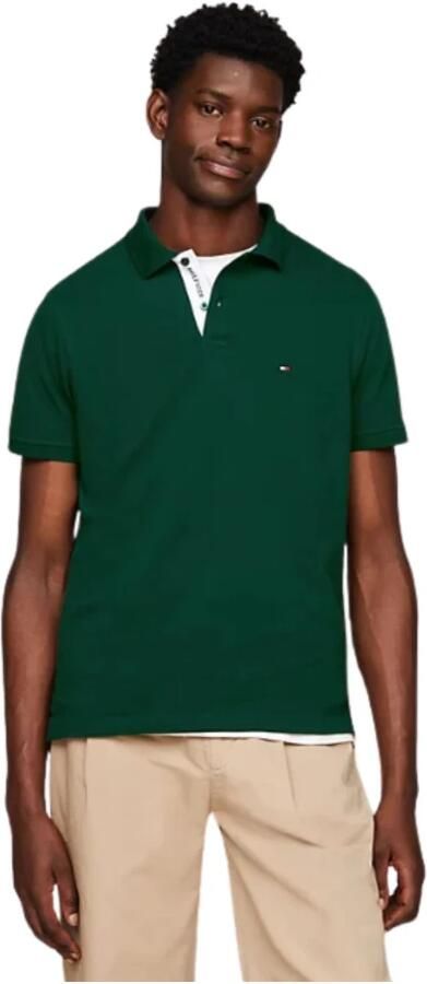 Tommy Hilfiger Heren Polo Shirt met Contrast Knoopsluiting Green Heren
