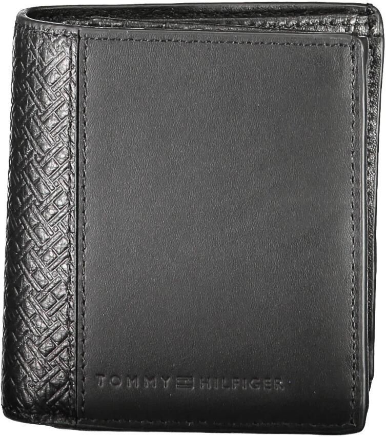 Tommy Hilfiger Zwarte leren portemonnee met 2 vakken en muntvakje Black Unisex