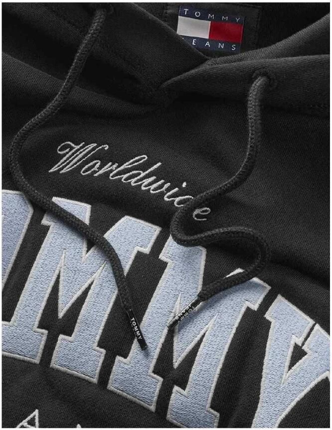 Tommy Hilfiger Zwarte lichtgewicht hoodie Varsity stijl Black Heren