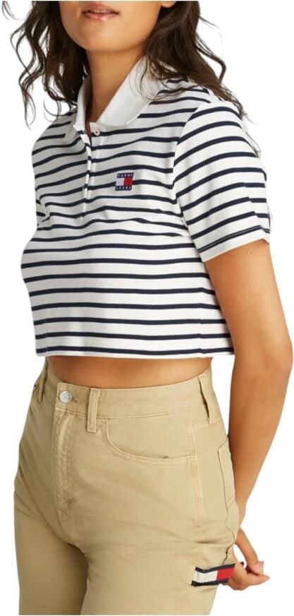 Tommy Hilfiger Overhemd Cropped poloshirt korte mouw gestreept