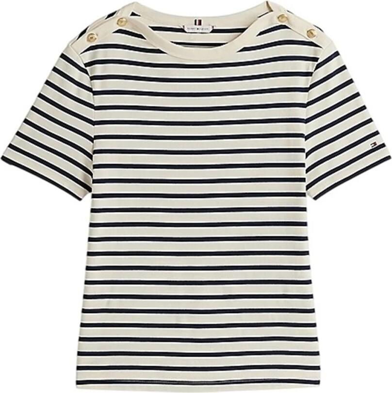 TOMMY HILFIGER Dames Tops & T-shirts Reg Stripe Gold Btn C-nk Ss Ecru - Foto 2