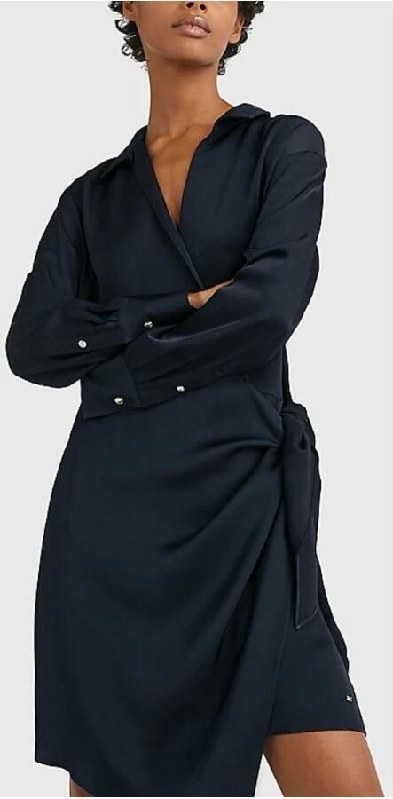 Tommy Hilfiger Avondjurk CREPE KNOTTED SHORT SHIRT DRESS met knoopdetail - Foto 6