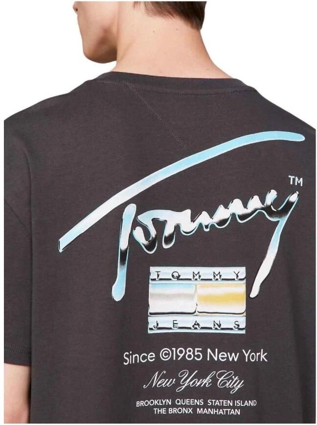 Tommy Jeans Heren Grijs Katoenen T-shirt met Metallic Logo Gray Heren