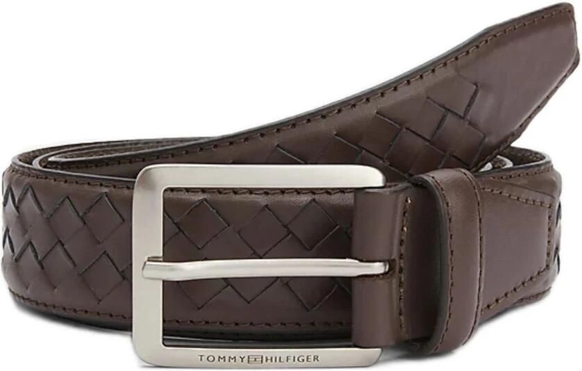 Tommy Hilfiger Modern Geweven Leren Riem Brown Heren