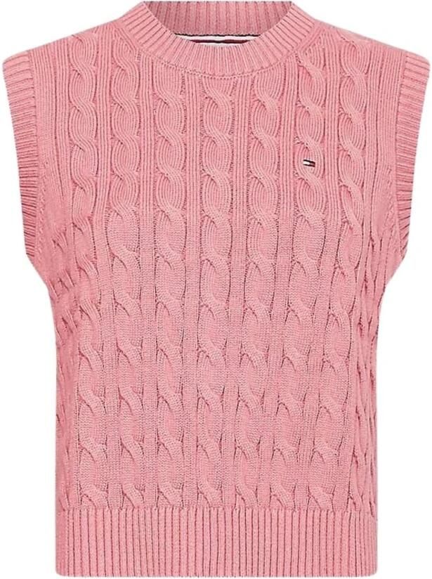 Tommy Hilfiger Dames Ronde Hals Kabelgebreide Vest Pink Dames