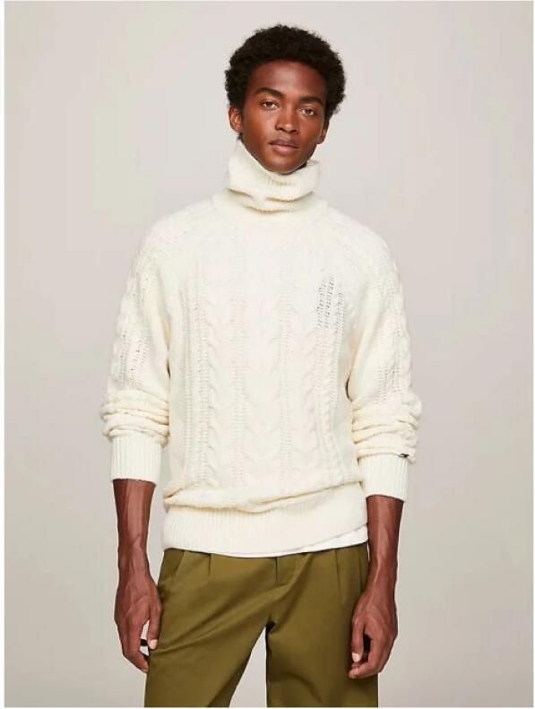 Tommy Hilfiger Off-White Cable Roll Neck Coltrui White Heren