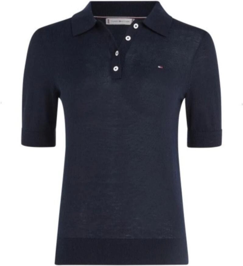 Tommy Hilfiger Trui met polokraag BUTTON POLO SS TOP met logo op borsthoogte