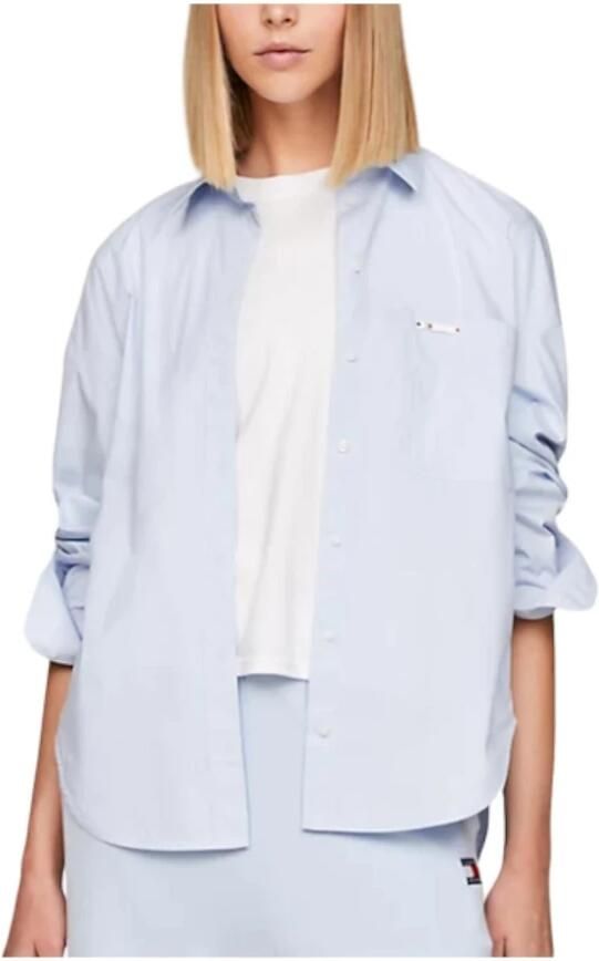 Tommy Jeans Heldere Blauwe Oversize Katoenen Shirt Blue Dames